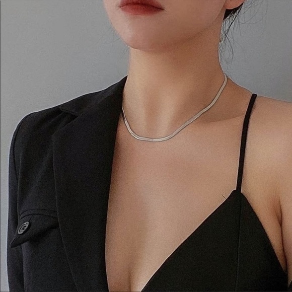 New 925 sterling silver flat herringbone snake necklace - Picture 3 of 6